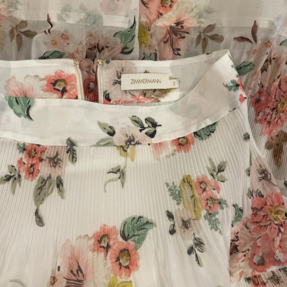 Zimmermann Pleated Floral-print Organza Midi Skirt